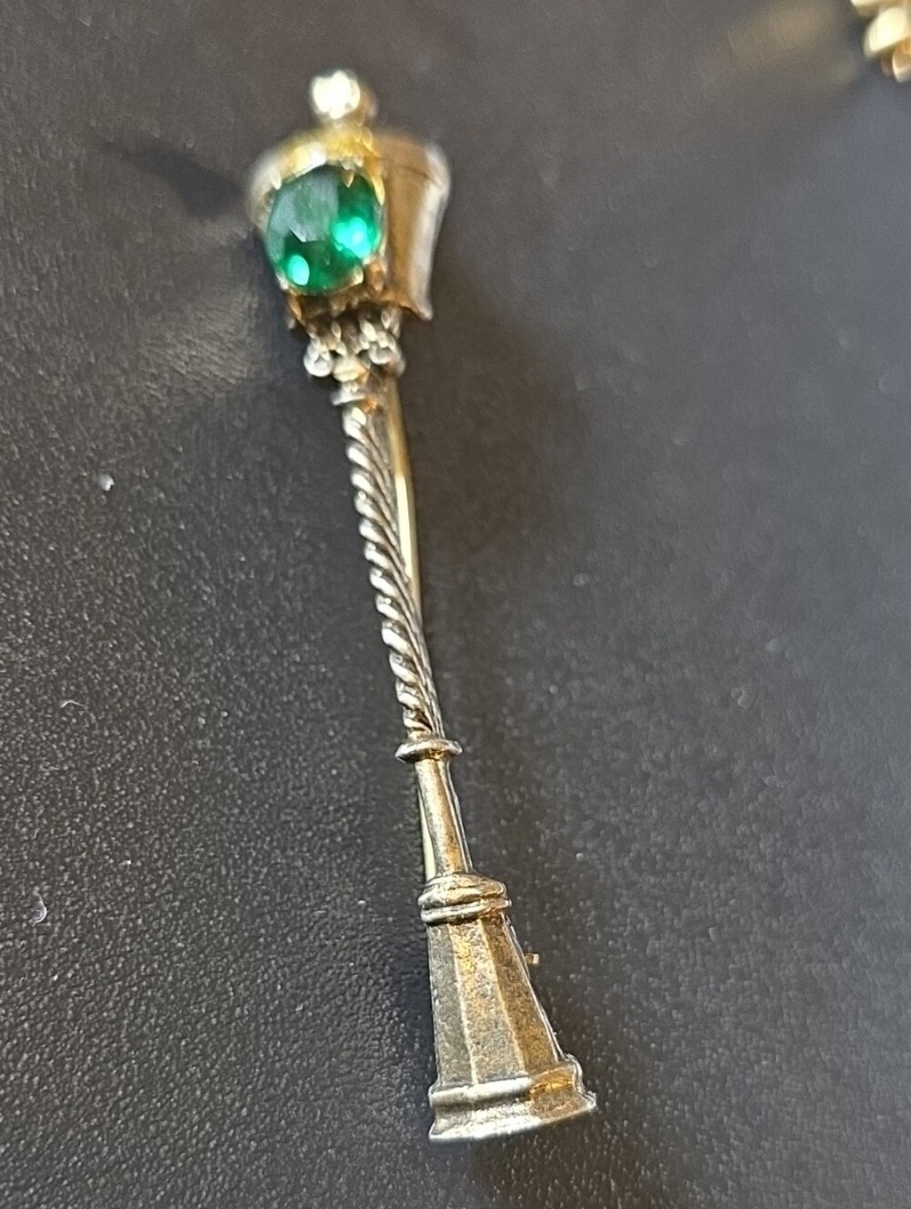Vintage Or Antique Green Gem Streetlamp Pendant Necklace - Women Jewelry
